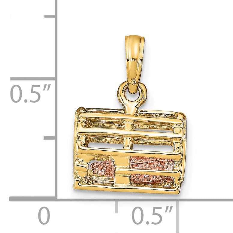 Lovely Rita's Pendants & Charms 14K Two Tone Gold Polished Finish Moveable 3-Dimensional Pink Lobster In Trap Charm Pendant