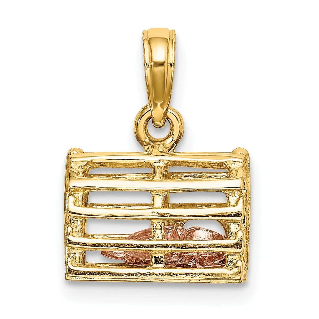Lovely Rita's Pendants & Charms 14K Two Tone Gold Polished Finish Moveable 3-Dimensional Pink Lobster In Trap Charm Pendant
