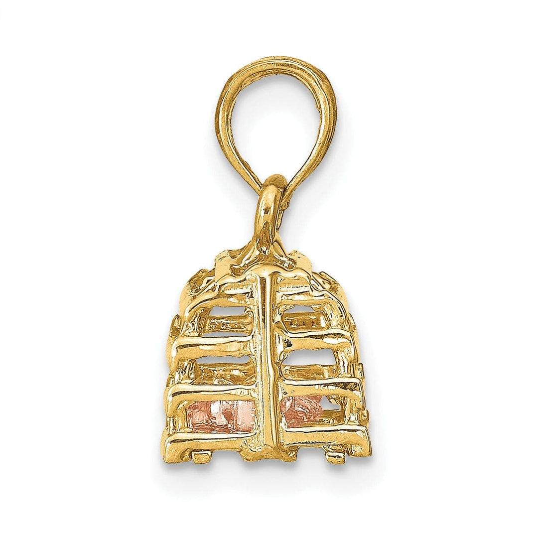 Lovely Rita's Pendants & Charms 14K Two Tone Gold Polished Finish Moveable 3-Dimensional Pink Lobster In Trap Charm Pendant