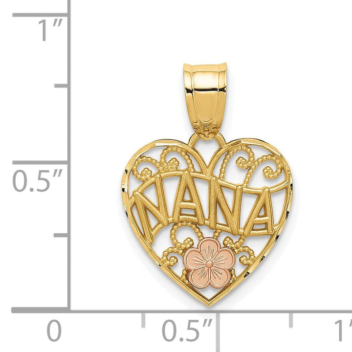 Lovely Rita's Pendants & Charms 14k Two Tone Gold Polished Finish NANA Heart Shape Filigree Design Pendant