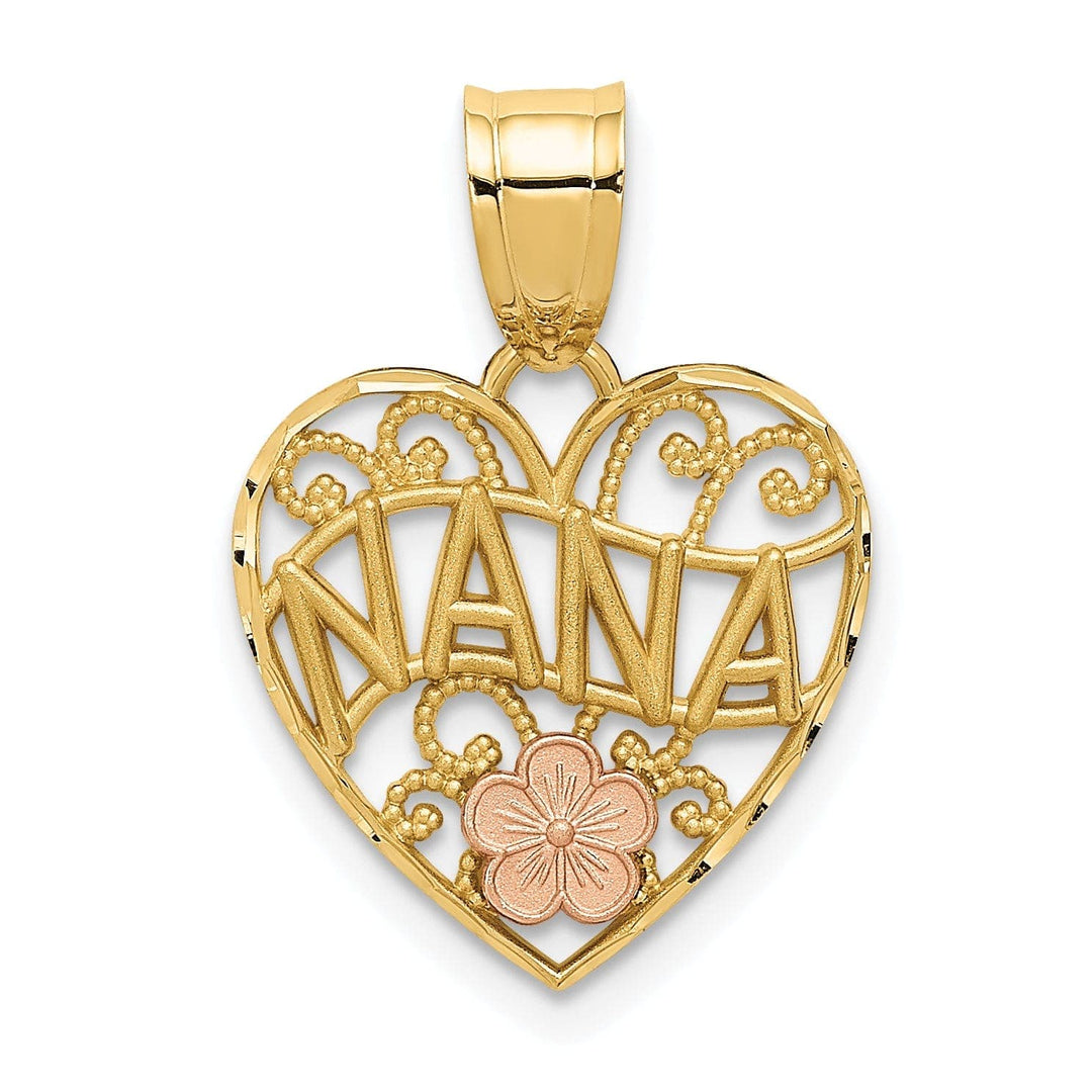 Lovely Rita's Pendants & Charms 14k Two Tone Gold Polished Finish NANA Heart Shape Filigree Design Pendant