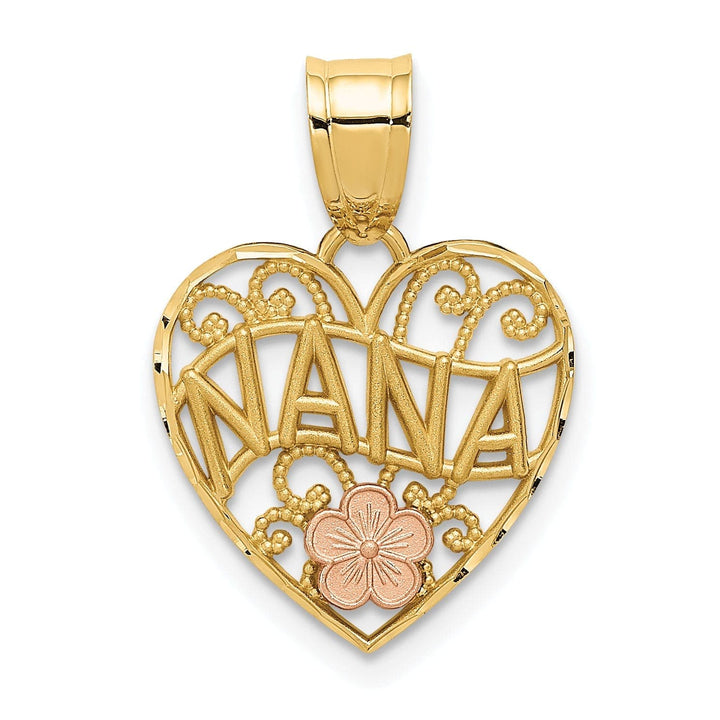 Lovely Rita's Pendants & Charms 14k Two Tone Gold Polished Finish NANA Heart Shape Filigree Design Pendant