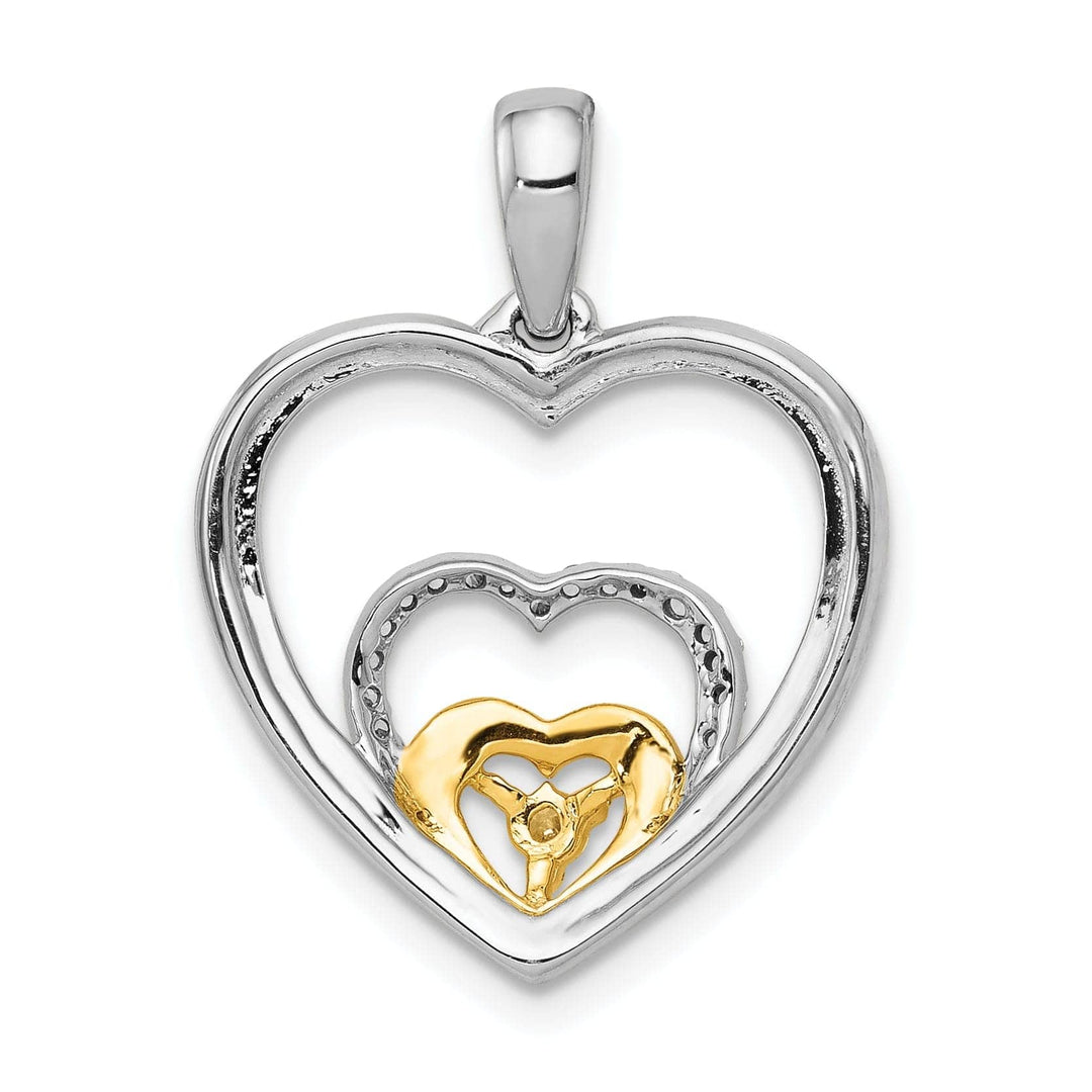 Lovely Rita's Pendants & Charms 14k Two Tone Gold Polished Finish Open Back 0.081-CT Diamond Triple Heart In Hearts Design Charm Pendant