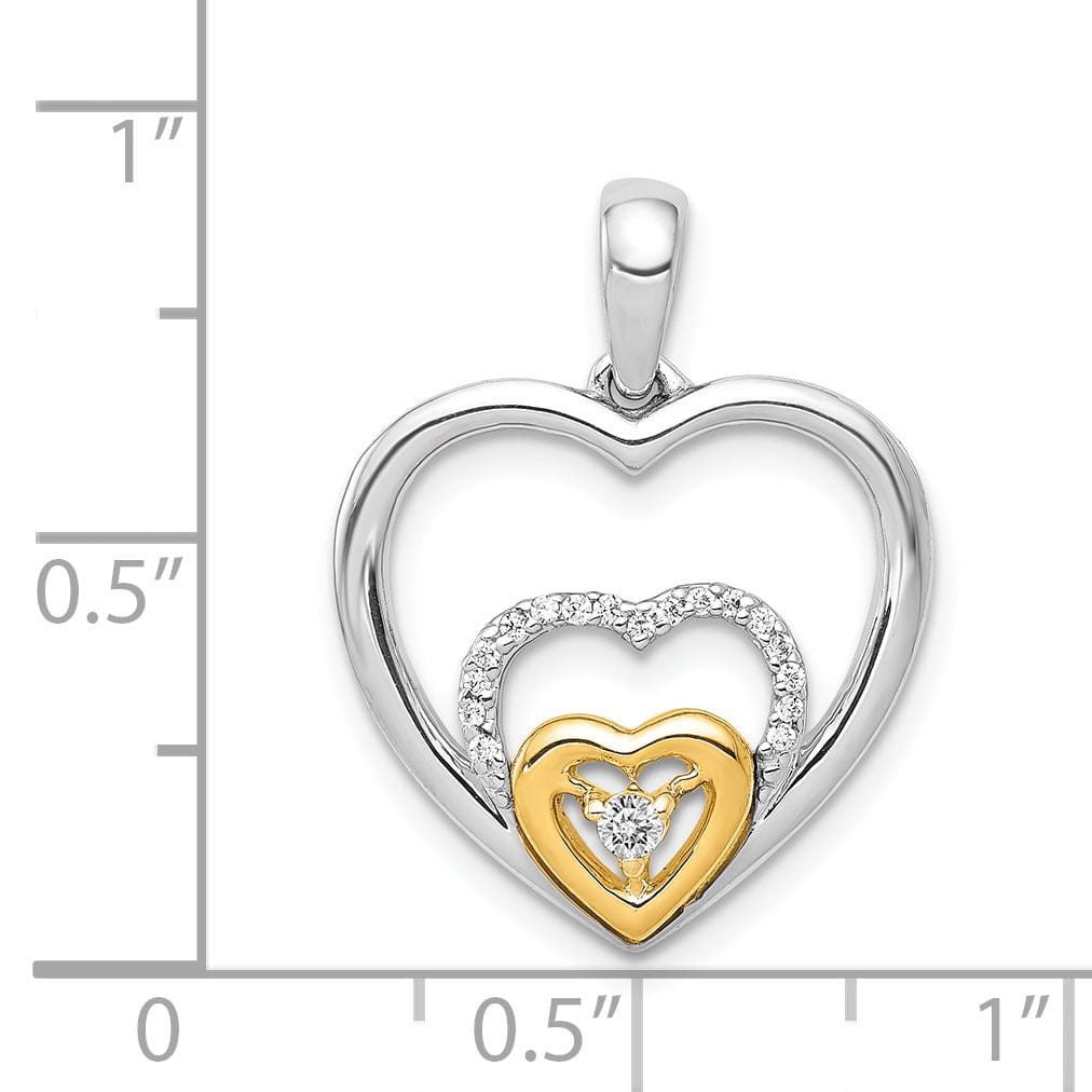 Lovely Rita's Pendants & Charms 14k Two Tone Gold Polished Finish Open Back 0.081-CT Diamond Triple Heart In Hearts Design Charm Pendant