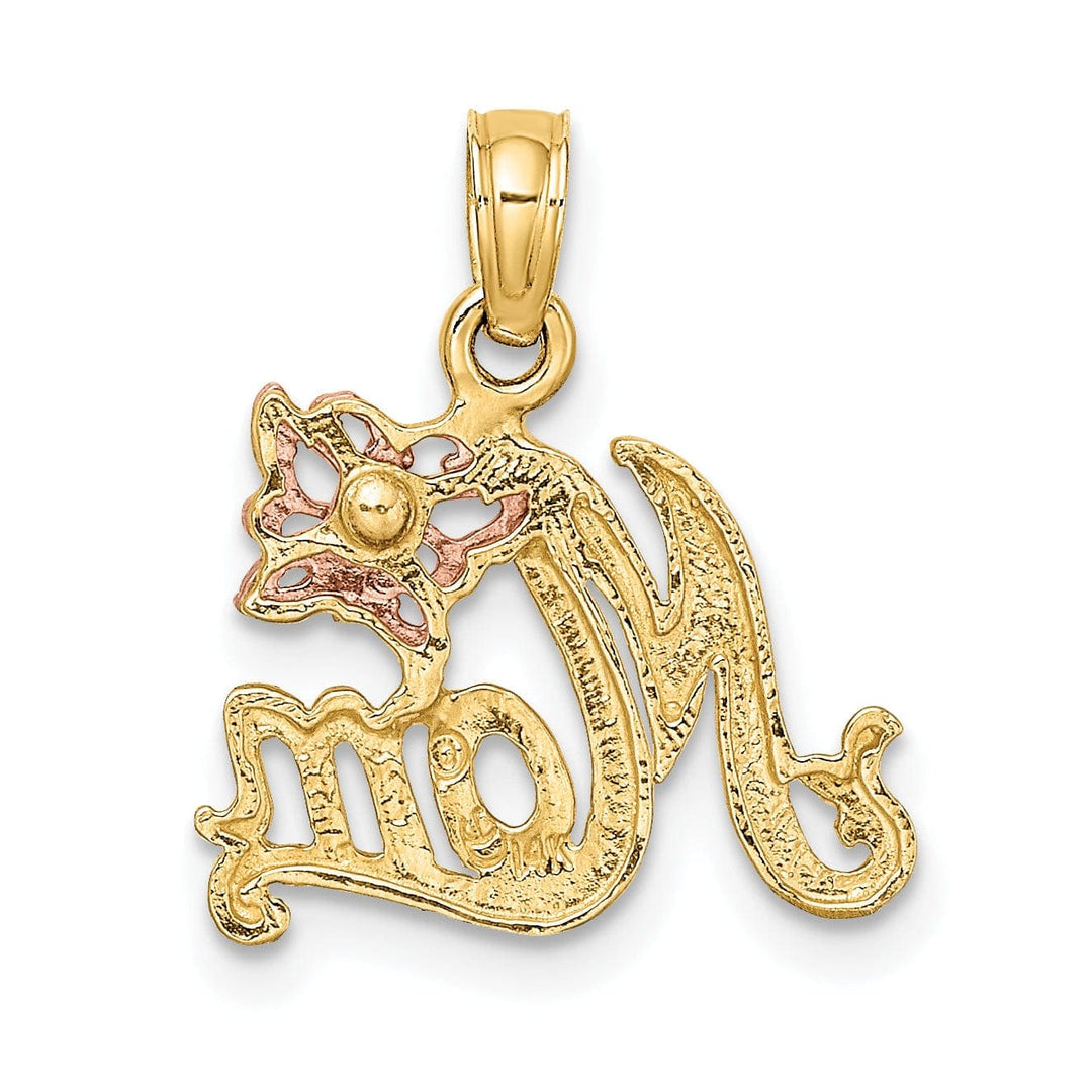 Lovely Rita's Pendants & Charms 14k Two-Tone Gold Polished Finish Script MOM with Butterfly Design Charm Pendant