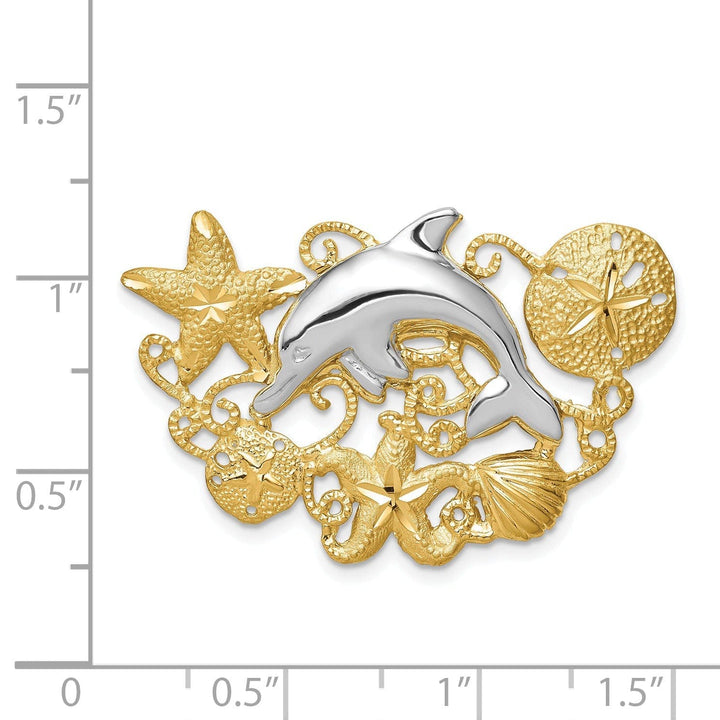 Lovely Rita's Pendants & Charms 14k Two Tone Gold Polished Finish Sea Life Slide Pendant