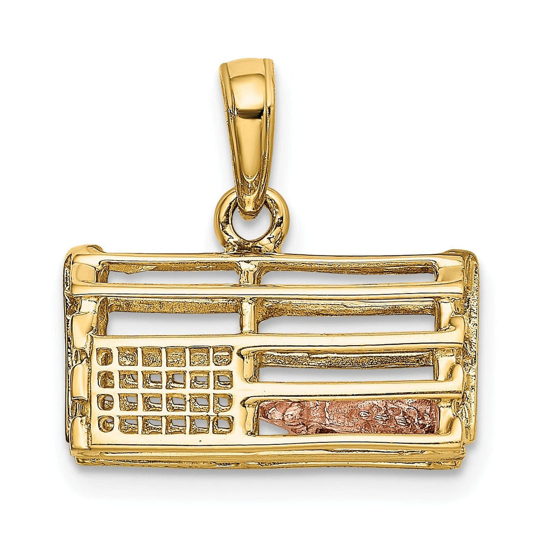 Lovely Rita's Pendants & Charms 14K Two-Tone Gold Polished Finish Solid 3-Dimensional Moveable Lobster Trap Charm Pendant