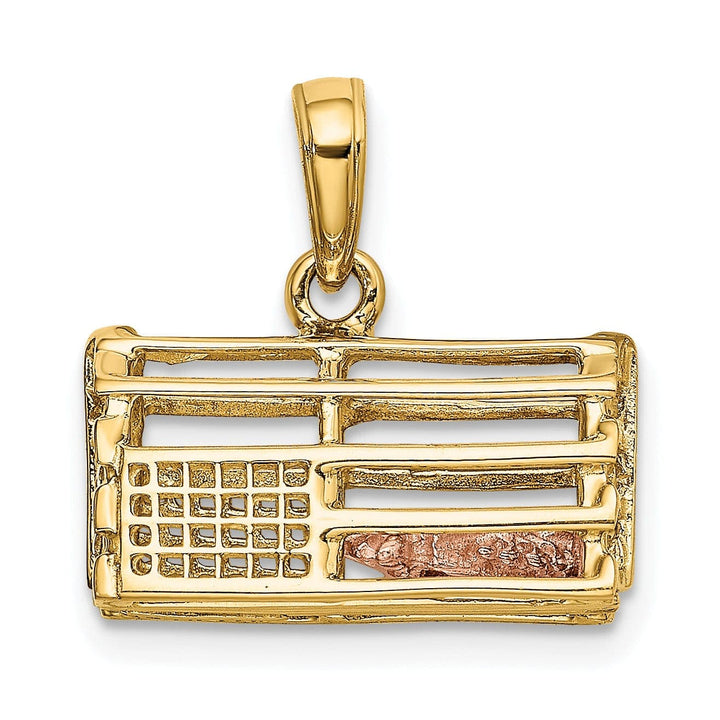 Lovely Rita's Pendants & Charms 14K Two-Tone Gold Polished Finish Solid 3-Dimensional Moveable Lobster Trap Charm Pendant