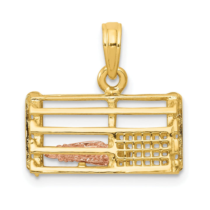 Lovely Rita's Pendants & Charms 14K Two-Tone Gold Polished Finish Solid 3-Dimensional Moveable Lobster Trap Charm Pendant