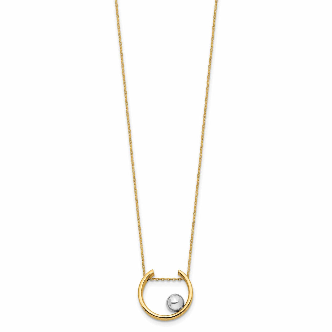 Lovely Rita's Pendants & Charms 14K Two Tone Gold Polished Finish U-Shape With Ball Design Fancy Pendant with 17-inch Cable Chain Necklace Set