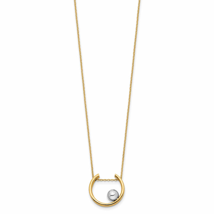 Lovely Rita's Pendants & Charms 14K Two Tone Gold Polished Finish U-Shape With Ball Design Fancy Pendant with 17-inch Cable Chain Necklace Set