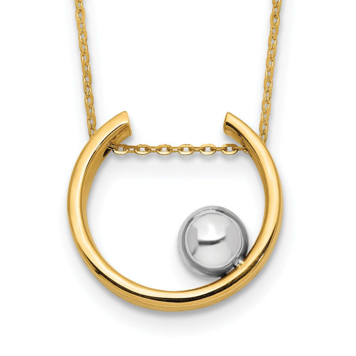 Lovely Rita's Pendants & Charms 14K Two Tone Gold Polished Finish U-Shape With Ball Design Fancy Pendant with 17-inch Cable Chain Necklace Set