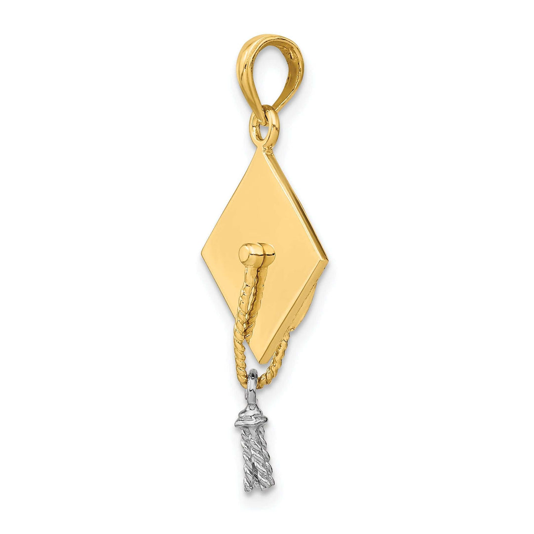 Lovely Rita's Pendants & Charms 14k Two-tone Gold Polished Finish with White Rhodium 3-Dimensional Graduation Cap Moveable Tassle Charm Pendant