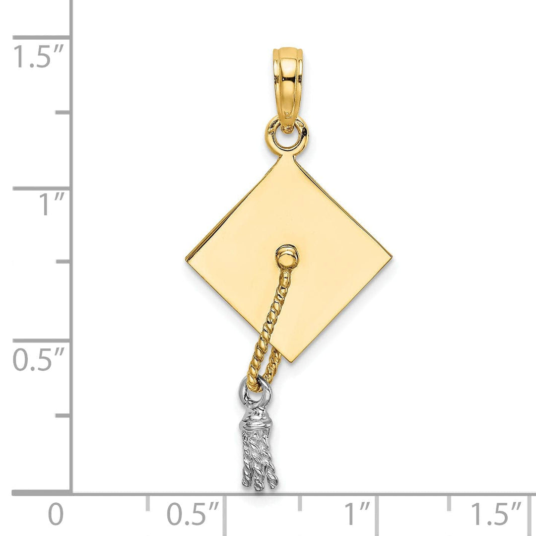 Lovely Rita's Pendants & Charms 14k Two-tone Gold Polished Finish with White Rhodium 3-Dimensional Graduation Cap Moveable Tassle Charm Pendant