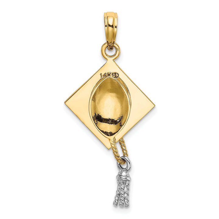 Lovely Rita's Pendants & Charms 14k Two-tone Gold Polished Finish with White Rhodium 3-Dimensional Graduation Cap Moveable Tassle Charm Pendant