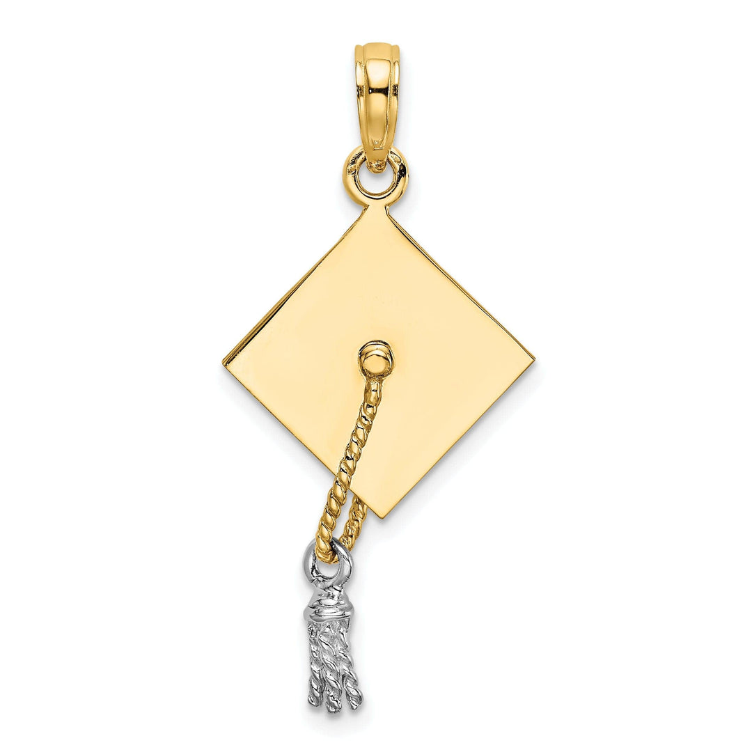 Lovely Rita's Pendants & Charms 14k Two-tone Gold Polished Finish with White Rhodium 3-Dimensional Graduation Cap Moveable Tassle Charm Pendant
