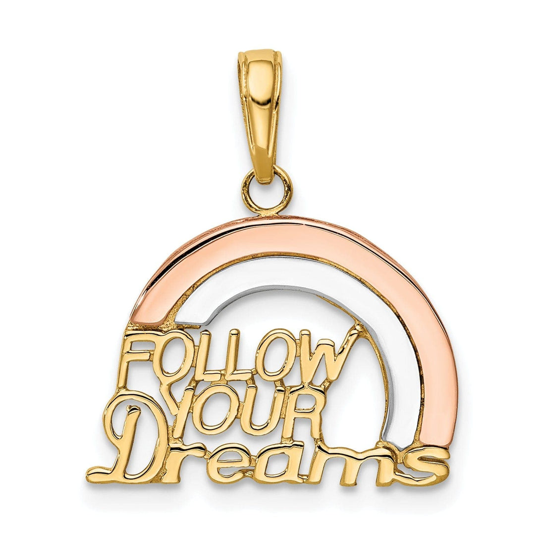 Lovely Rita's Pendants & Charms 14k Two-tone Gold Polished Finish with White Rhodium FOLLOW YOUR DREAMS Rainbow Charm Pendant
