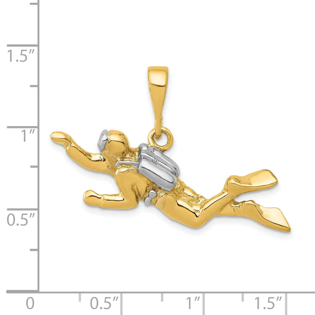 Lovely Rita's Pendants & Charms 14k Two Tone Gold Polished Scuba Diver Pendant