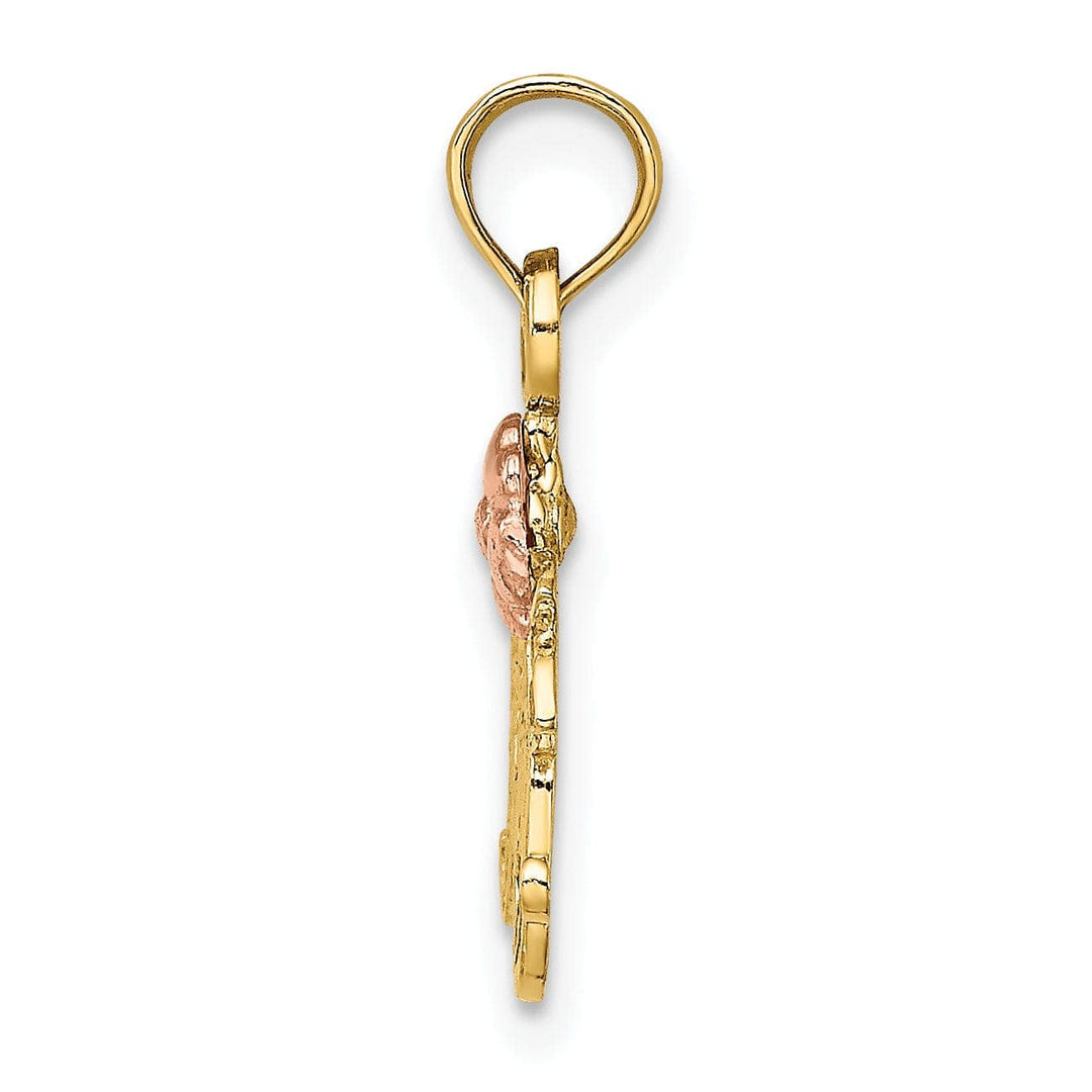 Lovely Rita's Pendants & Charms 14k Two-Tone Gold Polished Textured Finish Scroll with Flower Design MOM Charm Pendant