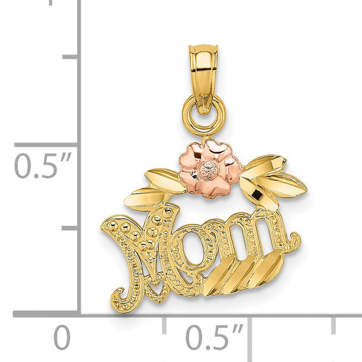 Lovely Rita's Pendants & Charms 14k Two-Tone Gold Polished Textured Finish Scroll with Flower Design MOM Charm Pendant