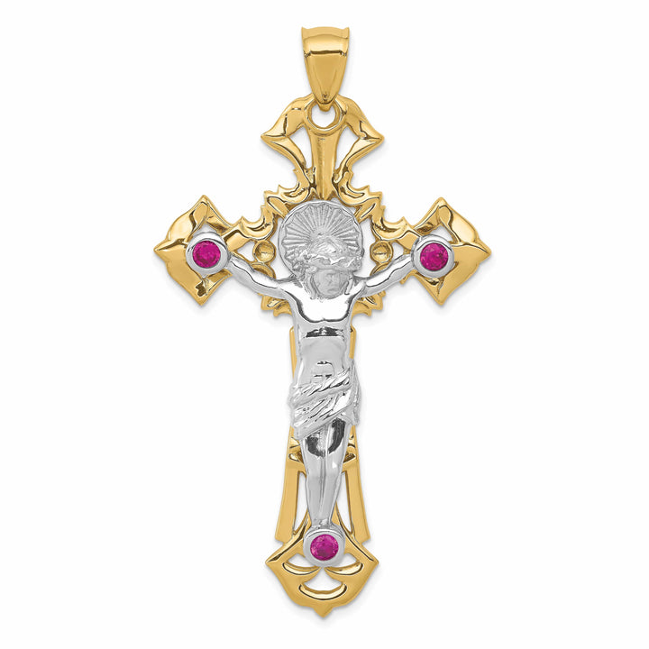 Lovely Rita's Pendants & Charms 14k Two-tone Gold Polished with Red C.Z Crucifix