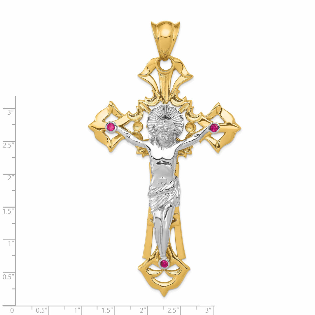 Lovely Rita's Pendants & Charms 14k Two-tone Gold Polished with Red C.Z Crucifix