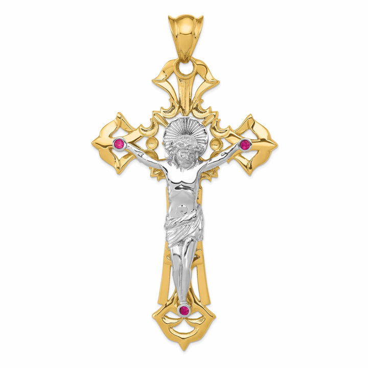 Lovely Rita's Pendants & Charms 14k Two-tone Gold Polished with Red C.Z Crucifix