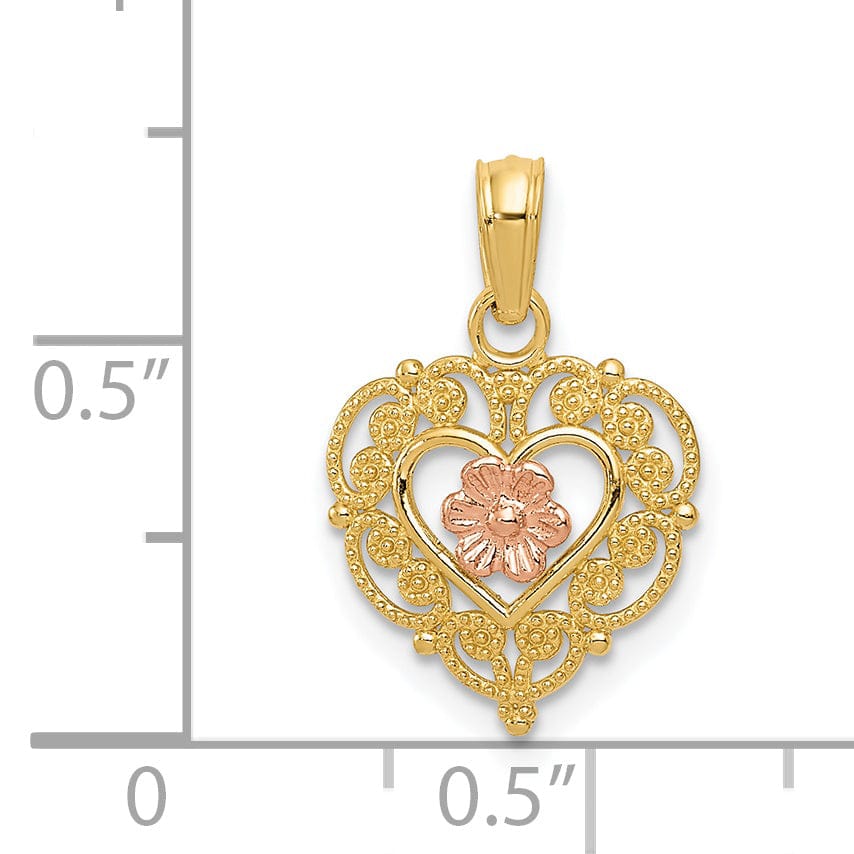 Lovely Rita's Pendants & Charms 14K Two Tone Gold Rose Heart Pendant