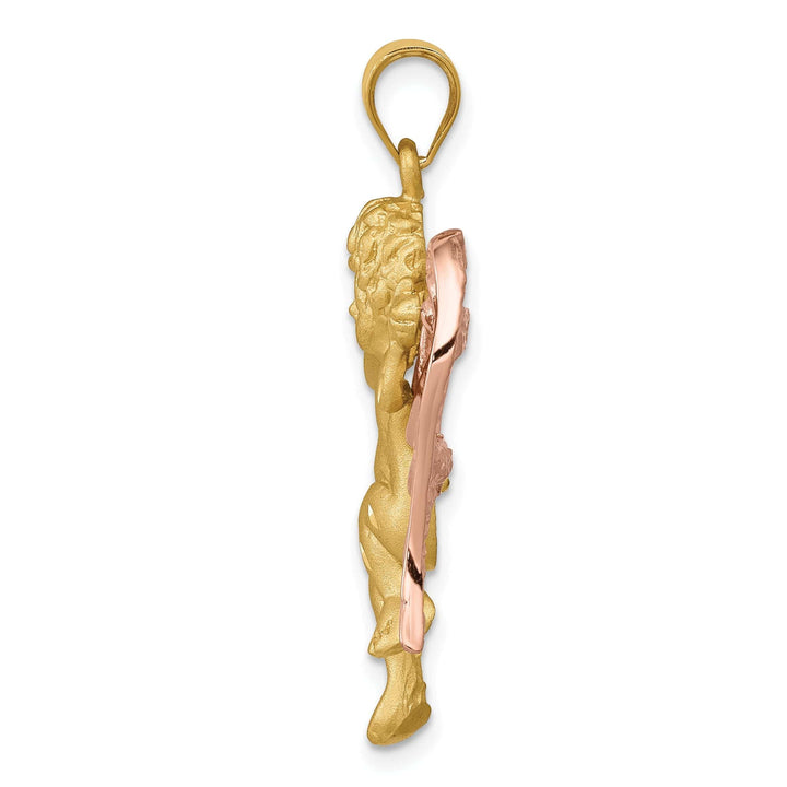Lovely Rita's Pendants & Charms 14k Two Tone Gold Satin Texture Finish Angel with Wings Pendant