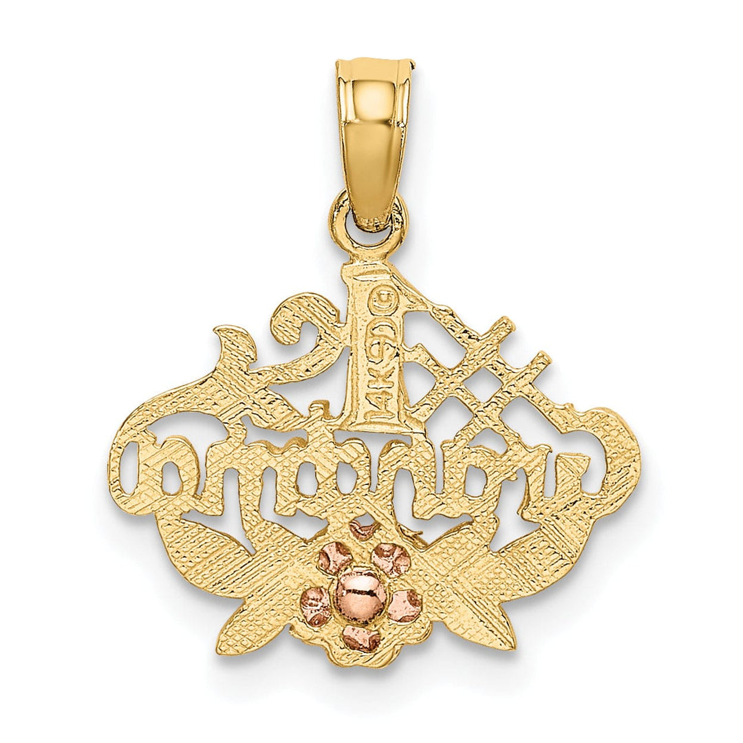 Lovely Rita's Pendants & Charms 14k Two Tone Gold Script #1 GRANDMA with Flower, Leaf Design Pendant