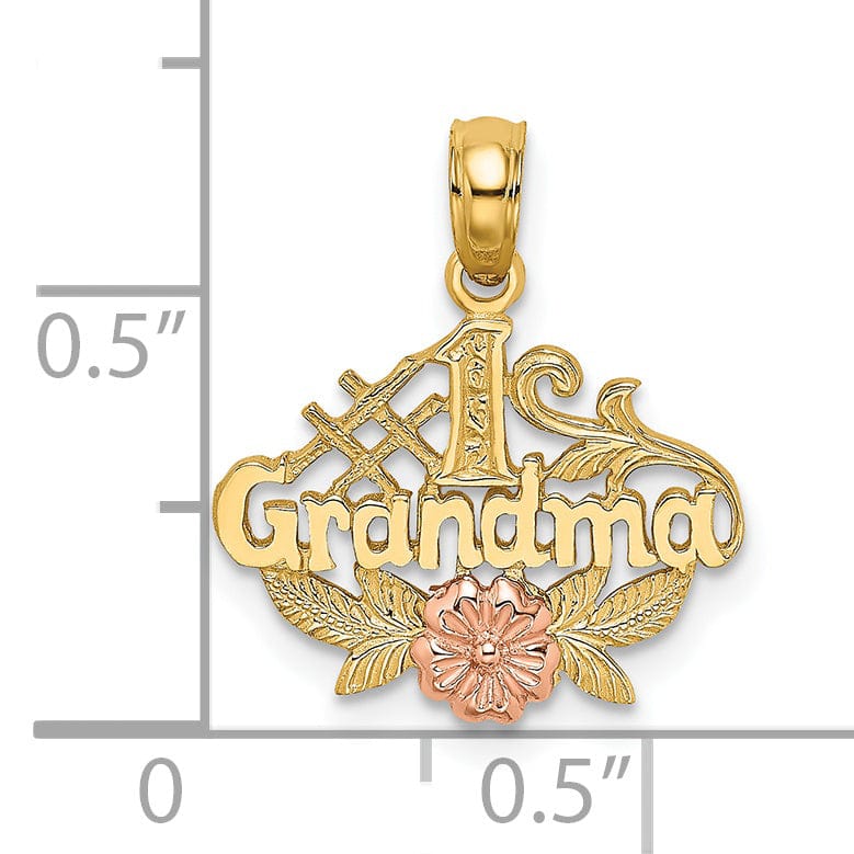Lovely Rita's Pendants & Charms 14k Two Tone Gold Script #1 GRANDMA with Flower, Leaf Design Pendant