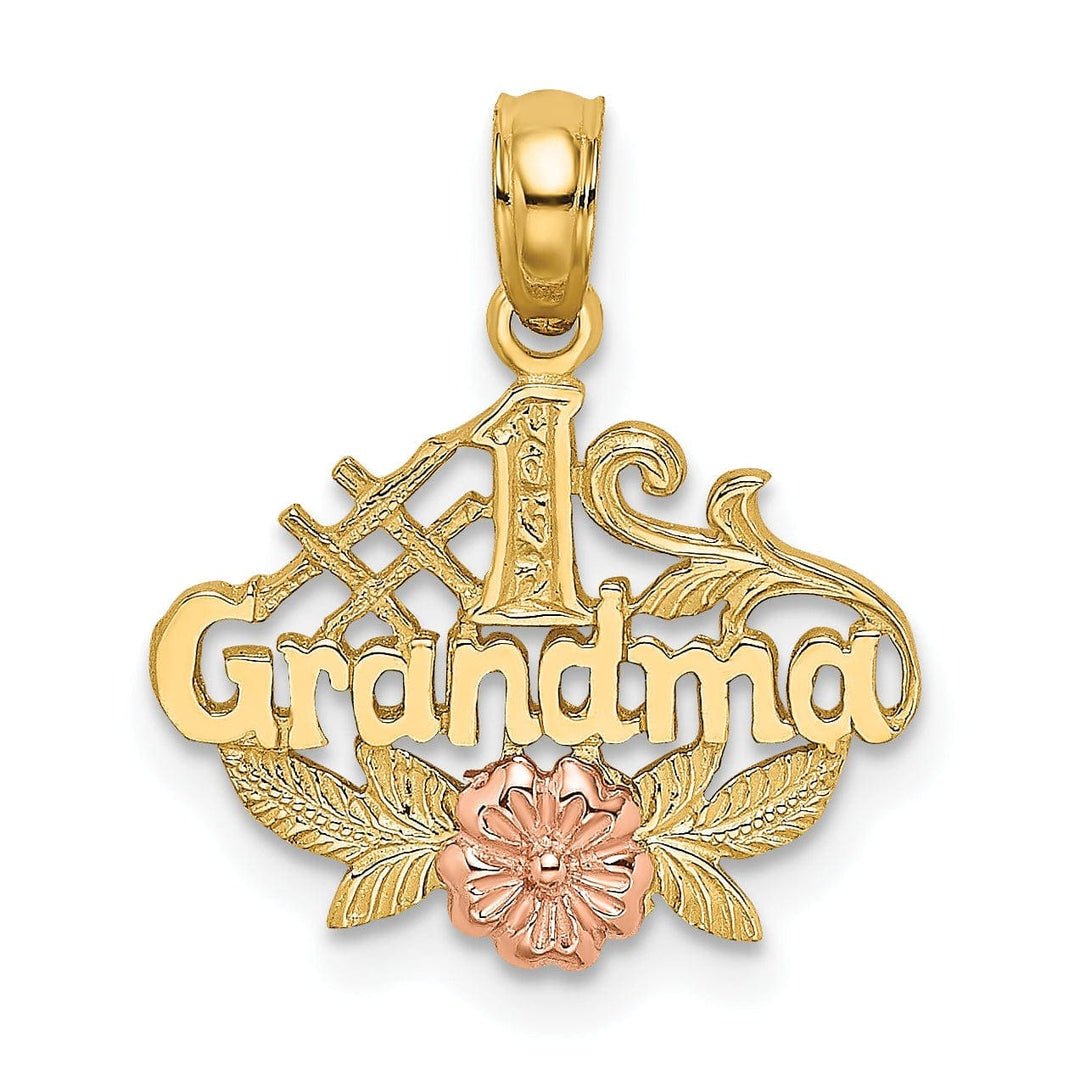 Lovely Rita's Pendants & Charms 14k Two Tone Gold Script #1 GRANDMA with Flower, Leaf Design Pendant