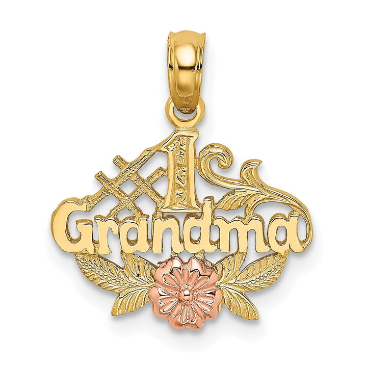 Lovely Rita's Pendants & Charms 14k Two Tone Gold Script #1 GRANDMA with Flower, Leaf Design Pendant