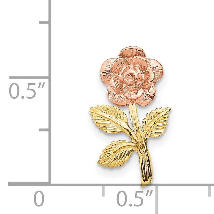 Lovely Rita's Pendants & Charms 14k Two-tone Gold Solid Casted Open Back Textured Polished Finish Mini Pink Rose Flower Chain Slide. Will Not Fit Omega.