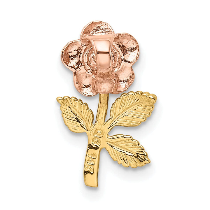 Lovely Rita's Pendants & Charms 14k Two-tone Gold Solid Casted Open Back Textured Polished Finish Mini Pink Rose Flower Chain Slide. Will Not Fit Omega.