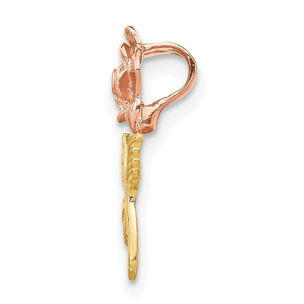 Lovely Rita's Pendants & Charms 14k Two-tone Gold Solid Casted Open Back Textured Polished Finish Mini Pink Rose Flower Chain Slide. Will Not Fit Omega.