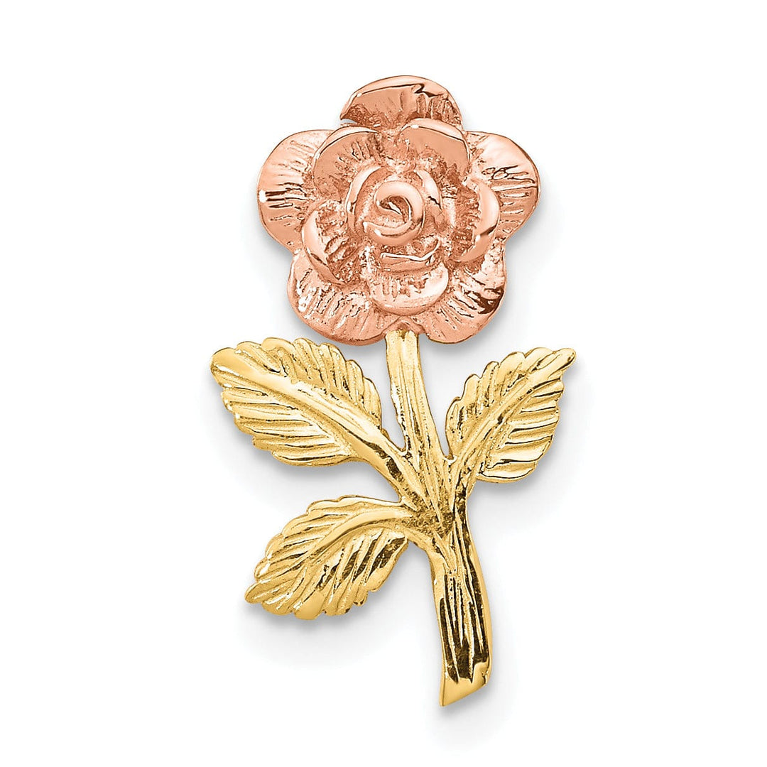 Lovely Rita's Pendants & Charms 14k Two-tone Gold Solid Casted Open Back Textured Polished Finish Mini Pink Rose Flower Chain Slide. Will Not Fit Omega.