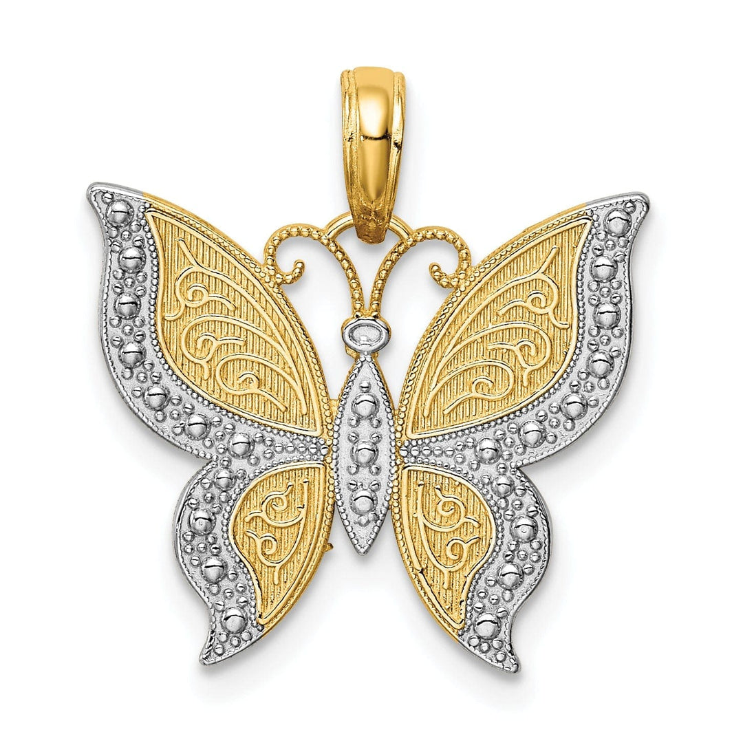 Lovely Rita's Pendants & Charms 14K Two-tone Gold Solid Casted Textured Back Polished Finish Butterfly Charm Pendant