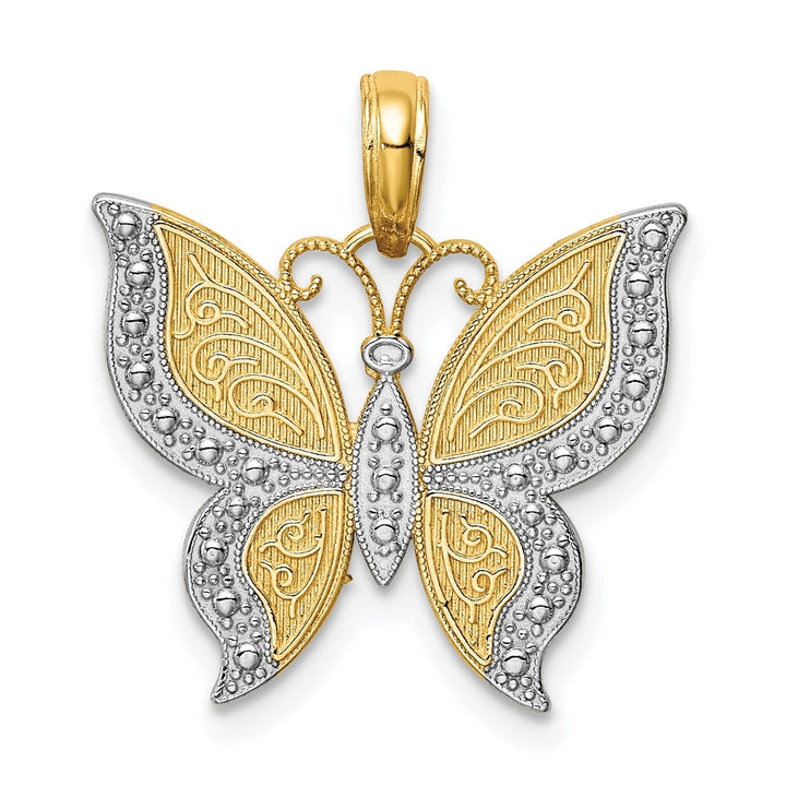 Lovely Rita's Pendants & Charms 14K Two-tone Gold Solid Casted Textured Back Polished Finish Butterfly Charm Pendant
