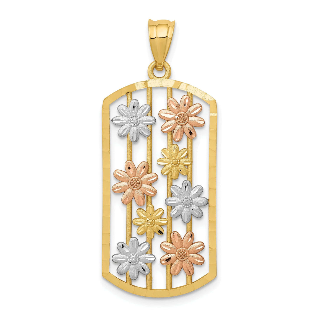 Lovely Rita's Pendants & Charms 14k Two-tone Gold Solid Casted Textured Back Polished Finish Framed Daisy Charm Pendant
