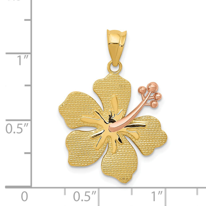 Lovely Rita's Pendants & Charms 14k Two-tone Gold Solid Casted Textured Back Polished Finish Hibiscus Charm Pendant