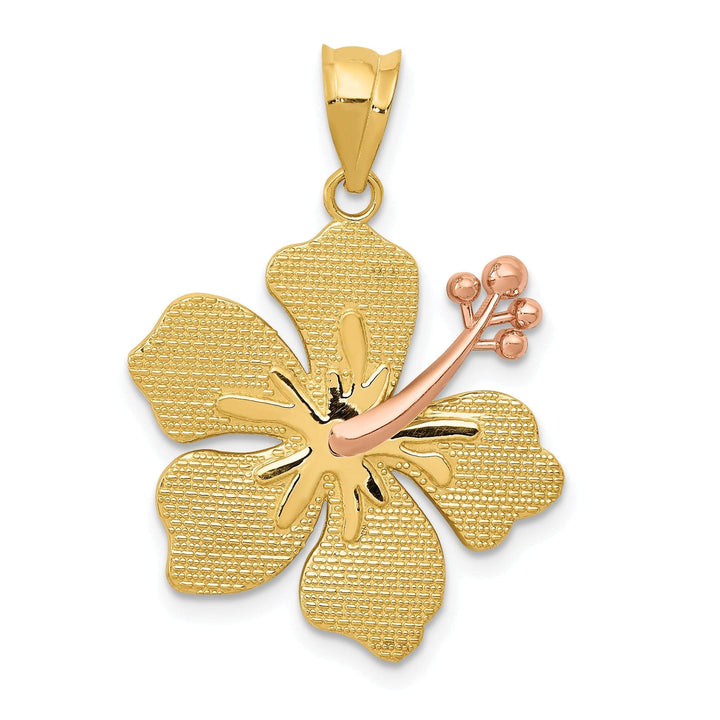 Lovely Rita's Pendants & Charms 14k Two-tone Gold Solid Casted Textured Back Polished Finish Hibiscus Charm Pendant