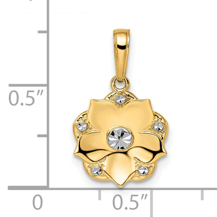 Lovely Rita's Pendants & Charms 14k Two-tone Gold Solid Flat Back Casted Polished Finish Diamond-cut Flower Charm Pendant