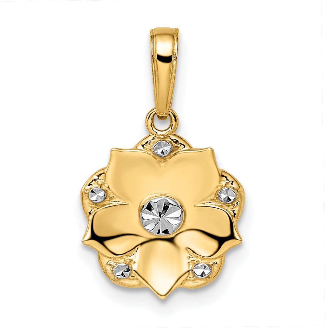 Lovely Rita's Pendants & Charms 14k Two-tone Gold Solid Flat Back Casted Polished Finish Diamond-cut Flower Charm Pendant