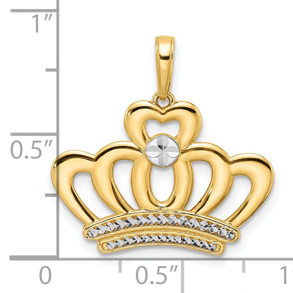 Lovely Rita's Pendants & Charms 14k Two-tone Gold Solid Open Back Polished Diamond Cut Finish Crown Design Charm Pendant