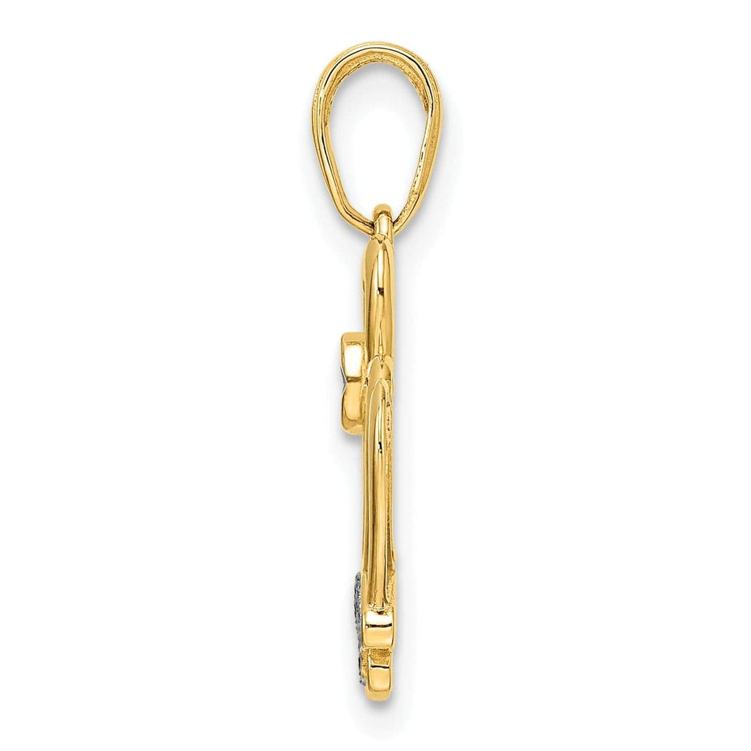 Lovely Rita's Pendants & Charms 14k Two-tone Gold Solid Open Back Polished Diamond Cut Finish Crown Design Charm Pendant