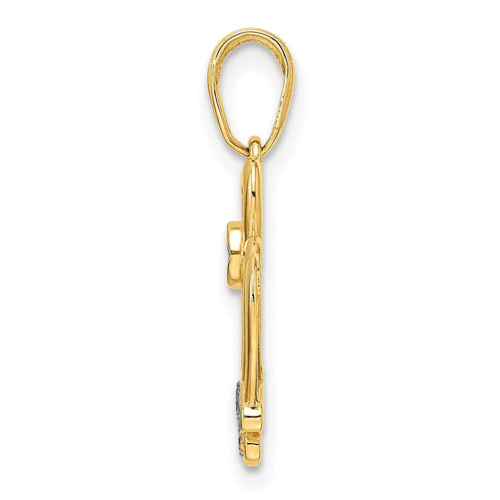 Lovely Rita's Pendants & Charms 14k Two-tone Gold Solid Open Back Polished Diamond Cut Finish Crown Design Charm Pendant