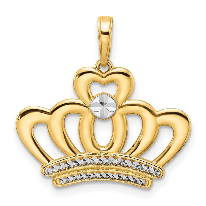 Lovely Rita's Pendants & Charms 14k Two-tone Gold Solid Open Back Polished Diamond Cut Finish Crown Design Charm Pendant