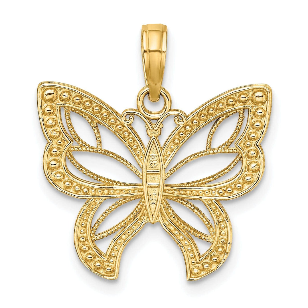 Lovely Rita's Pendants & Charms 14k Two-tone Gold Solid Open Back Polished Finish Butterfly Beaded Wings Charm Pendant