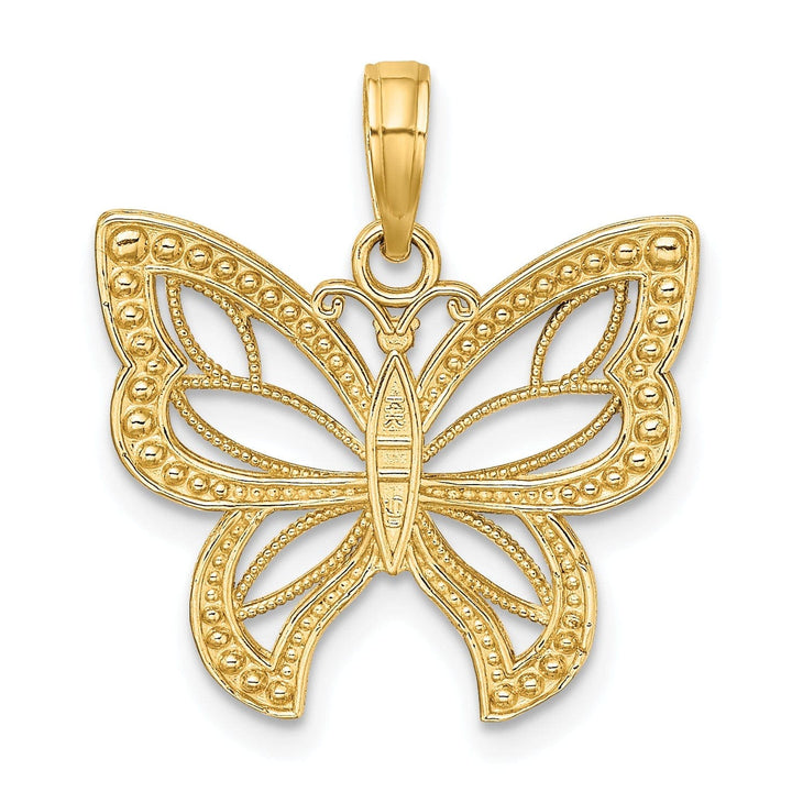 Lovely Rita's Pendants & Charms 14k Two-tone Gold Solid Open Back Polished Finish Butterfly Beaded Wings Charm Pendant